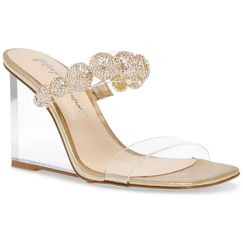 Blue by Betsey Johnson Womens Troy Embossed Clear Straps Slide Sandals