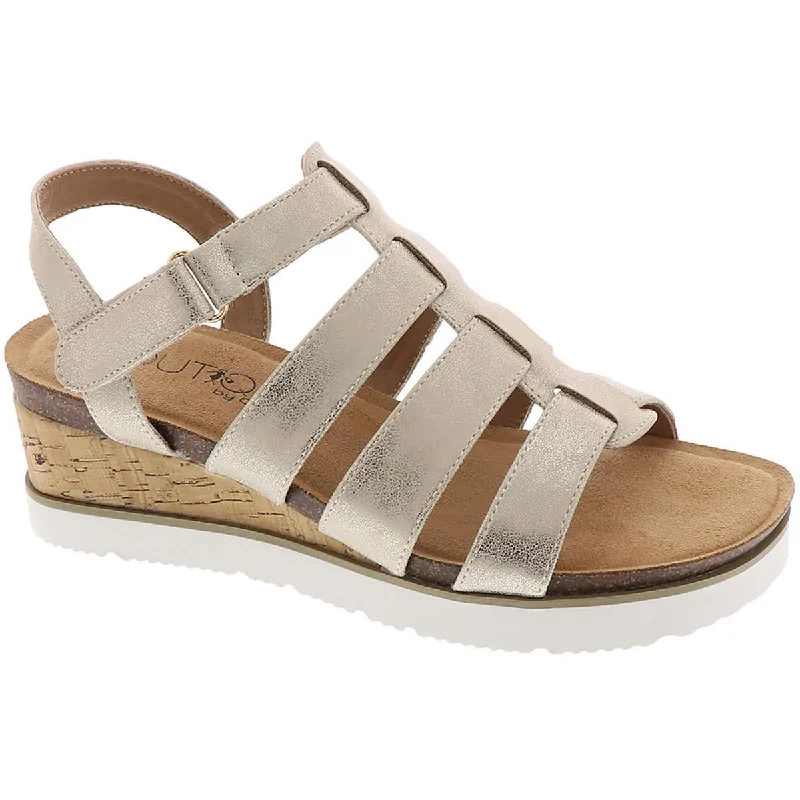 Boutique Womens Faux Leather Adjustable Wedge Sandals
