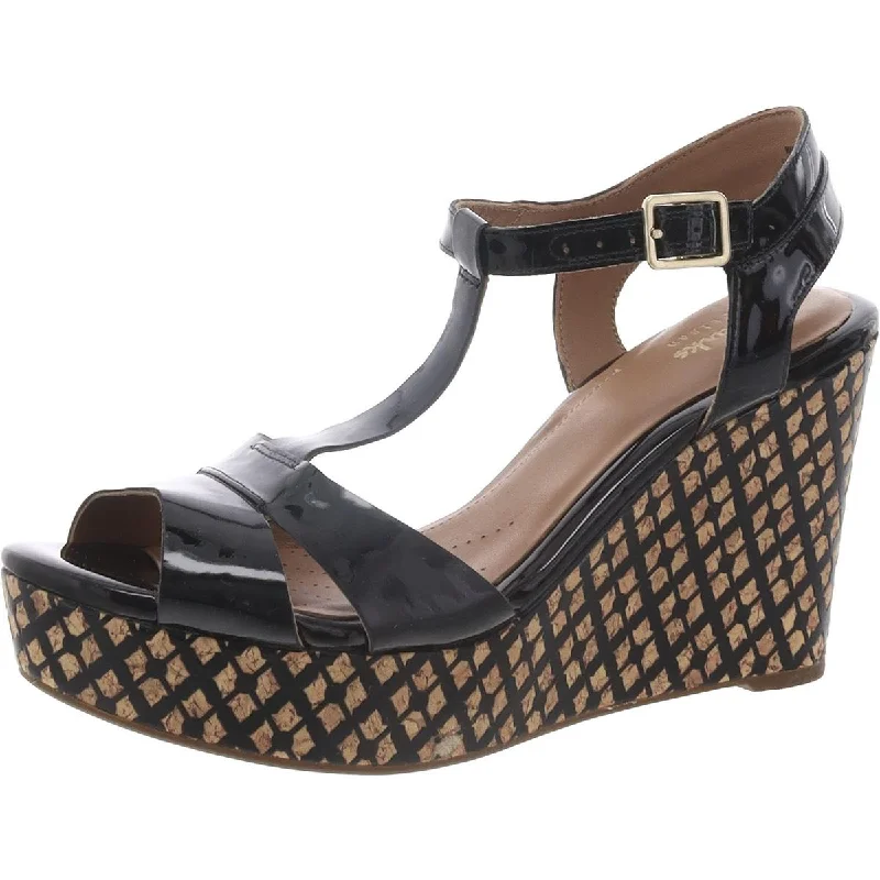 Clarks Womens Amelia Roma Patent Leather Ankle Strap Platform Sandals
