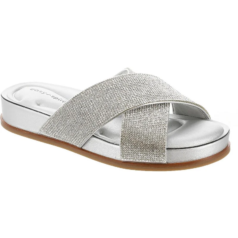 Easy Spirit Womens Judy 5 Metallic Embellished Slide Sandals