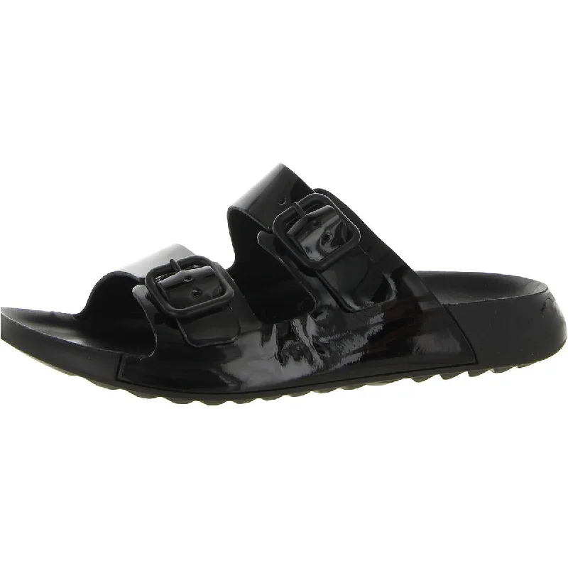ECCO Womens Cozmo  Patent Footbed Slide Sandals
