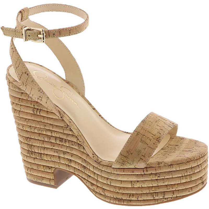 Jessica Simpson Womens Cork Ankle Strap Wedge Sandals