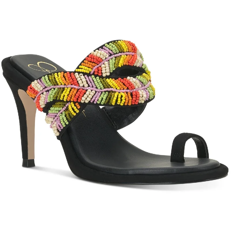 Jessica Simpson Womens Rixei Beaded Faux Suede Heels