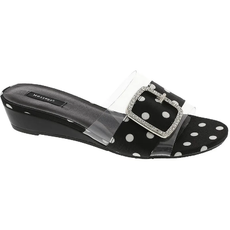 Masseys Womens Milan Polka Dot Embellished Slide Sandals