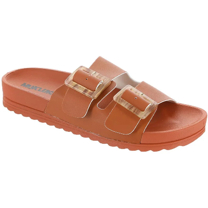 Muk Luks Womens Grand Cayman 2.0 Faux Leather Buckle Slide Sandals