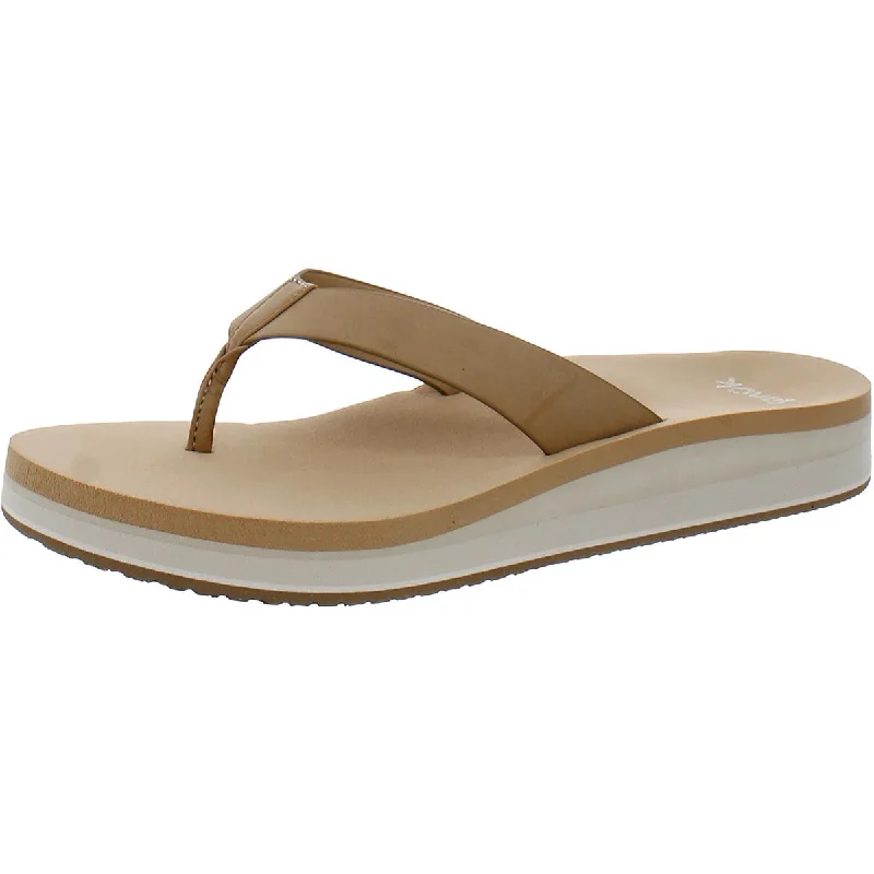 Sanuk Womens Highland ST Faux Leather Cushioned Footbed Slide Sandals