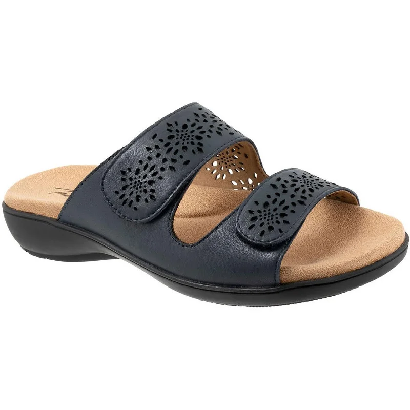 Trotters Womens Ruthie Leather Cushioned Slide Sandals
