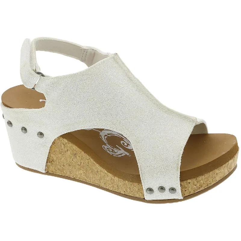 Very G Womens Faux Leather Open Toe Wedge Sandals