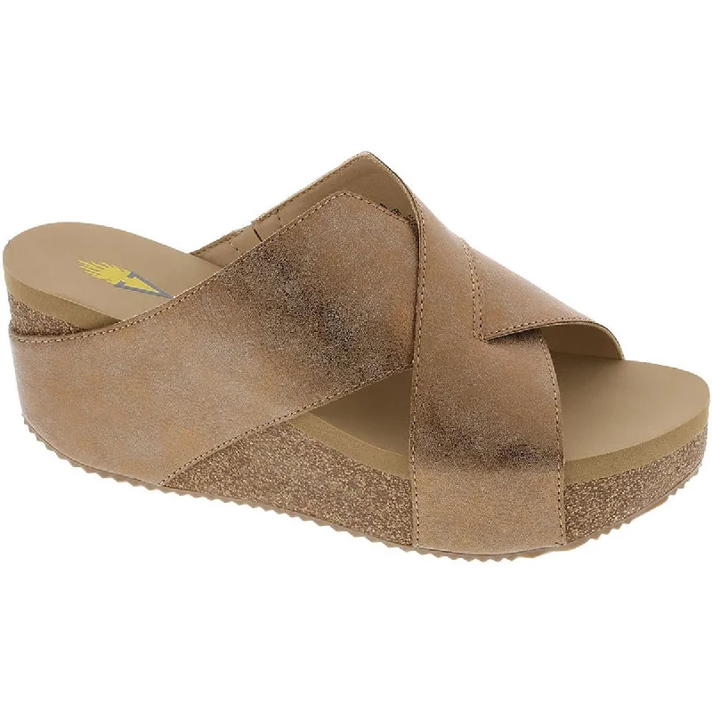 Volatile Womens Firefly Metallic Slip-On Wedge Sandals