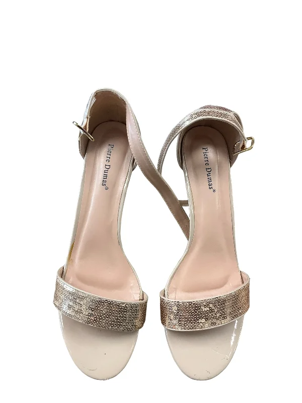 Gold Sandals Heels Block Pierre Dumas, Size 9